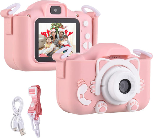 Câmara Infantil 1080P 2 Polegadas com Alça – Gato Rosa