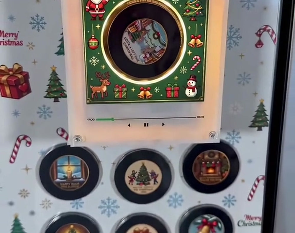Mini tourne-disque magnétique pour frigo + 9 disques de Noël