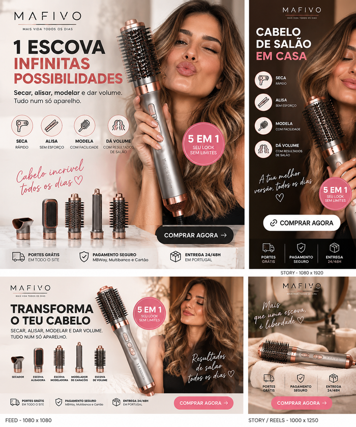 Escova modeladora 5 em 1 com acessórios