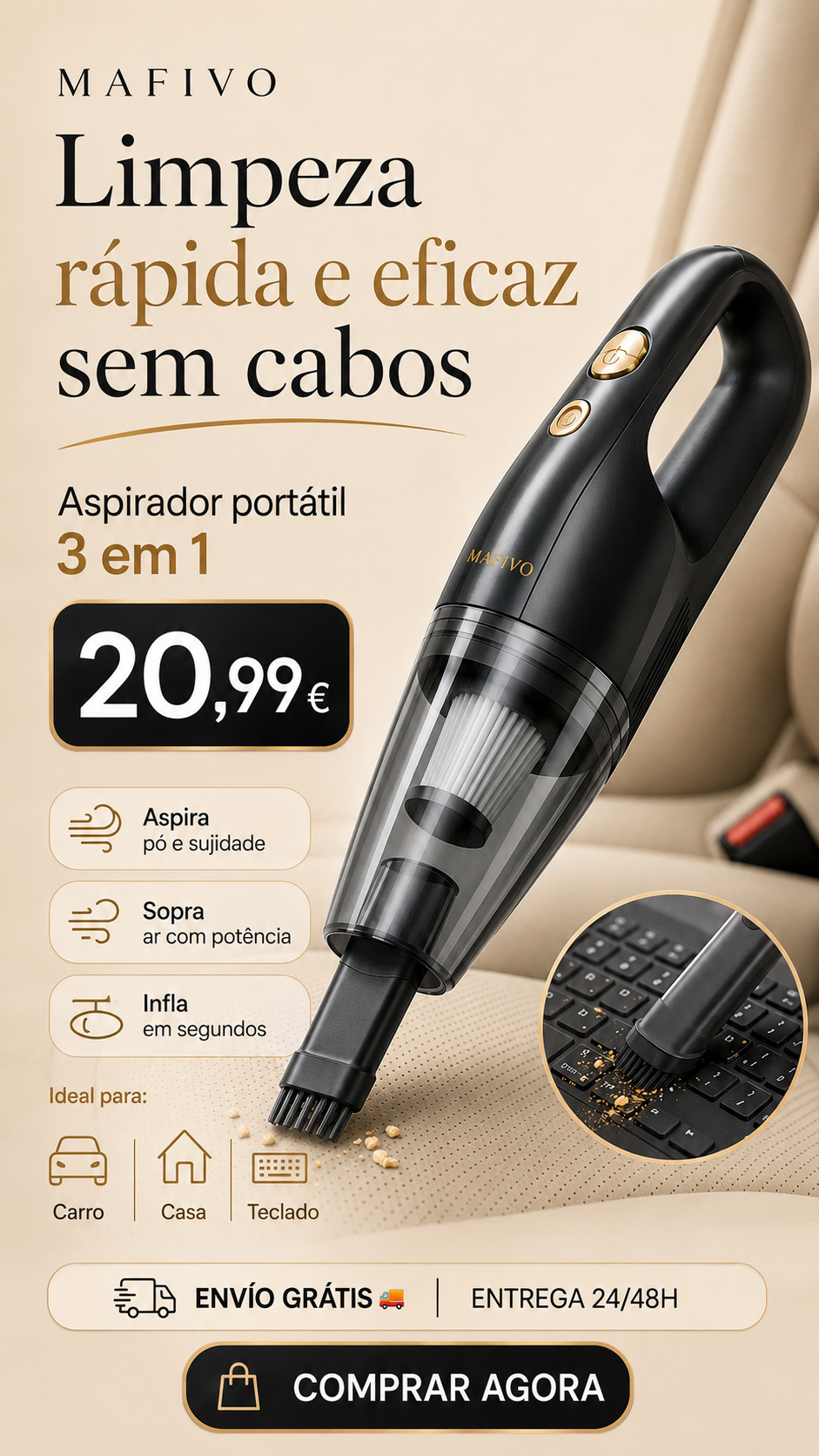 Aspirador de coche portátil 3 en 1
