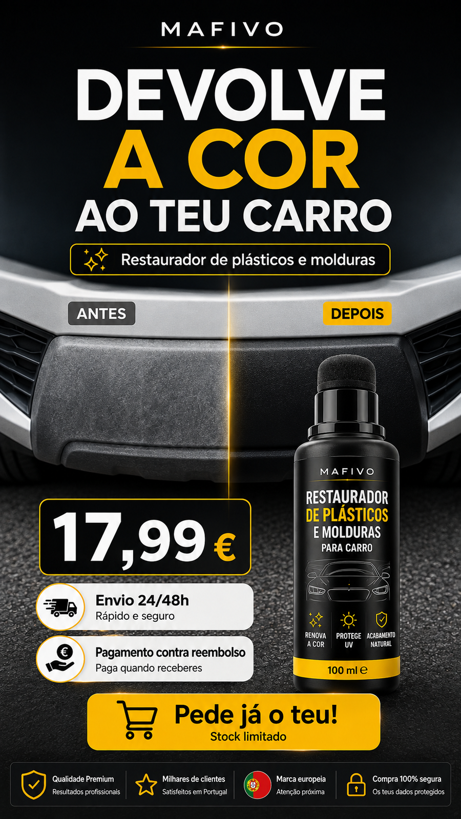 Restaurador de plásticos y molduras para coche