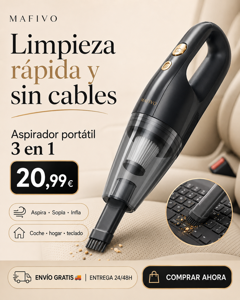 Aspirador de coche portátil 3 en 1