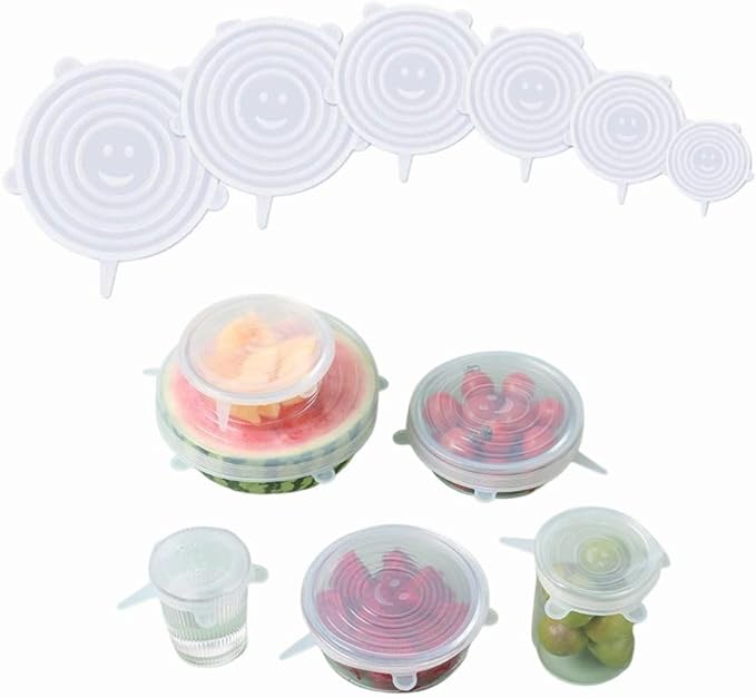 Conjunto de 6 tampas de silicone elásticas de vários tamanhos