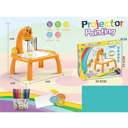 Mesa de desenho infantil com projetor – tigre laranja