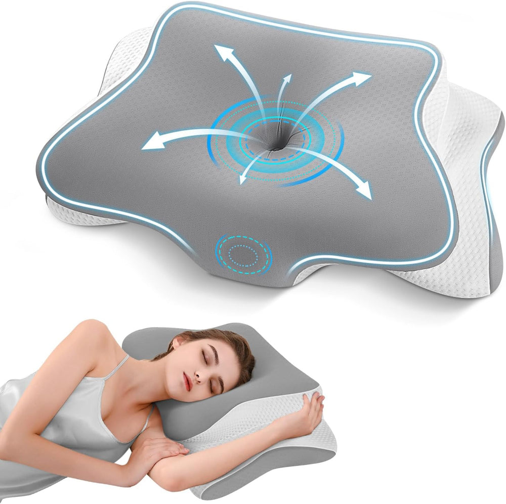 Almohada cervical viscoelástica diseño mariposa gris